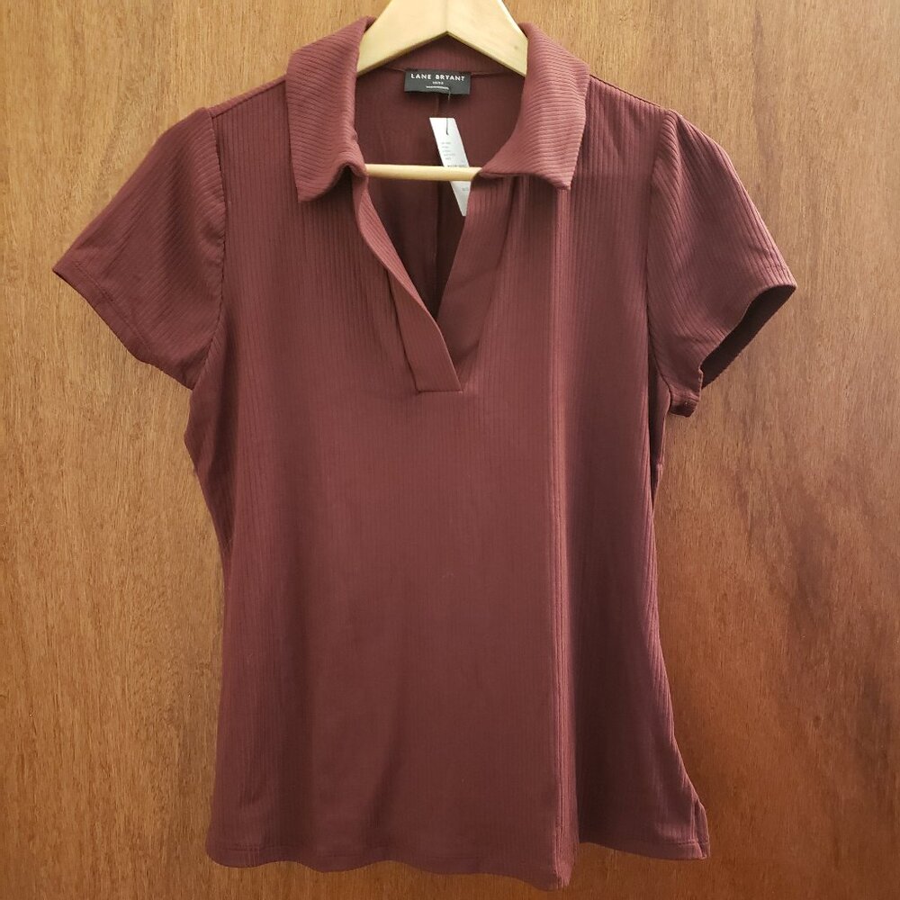 Lane Bryant Womens Classic Short-Sleeve V-Neck Collar Polo Top Size 10/12